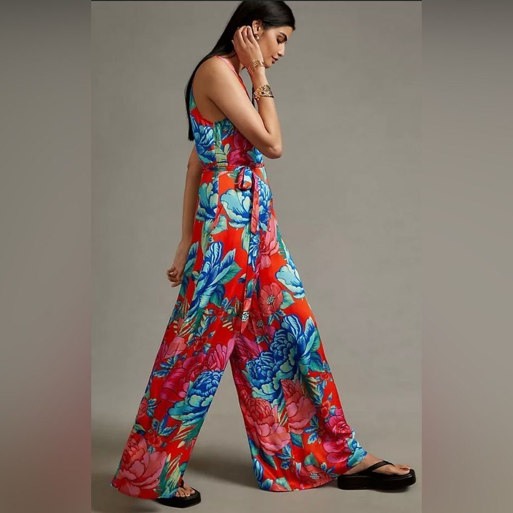 Farm Rio x Anthropologie Floral Print Halter Wide Leg Jumpsuit Resortwear - XS - Picture 2 of 15